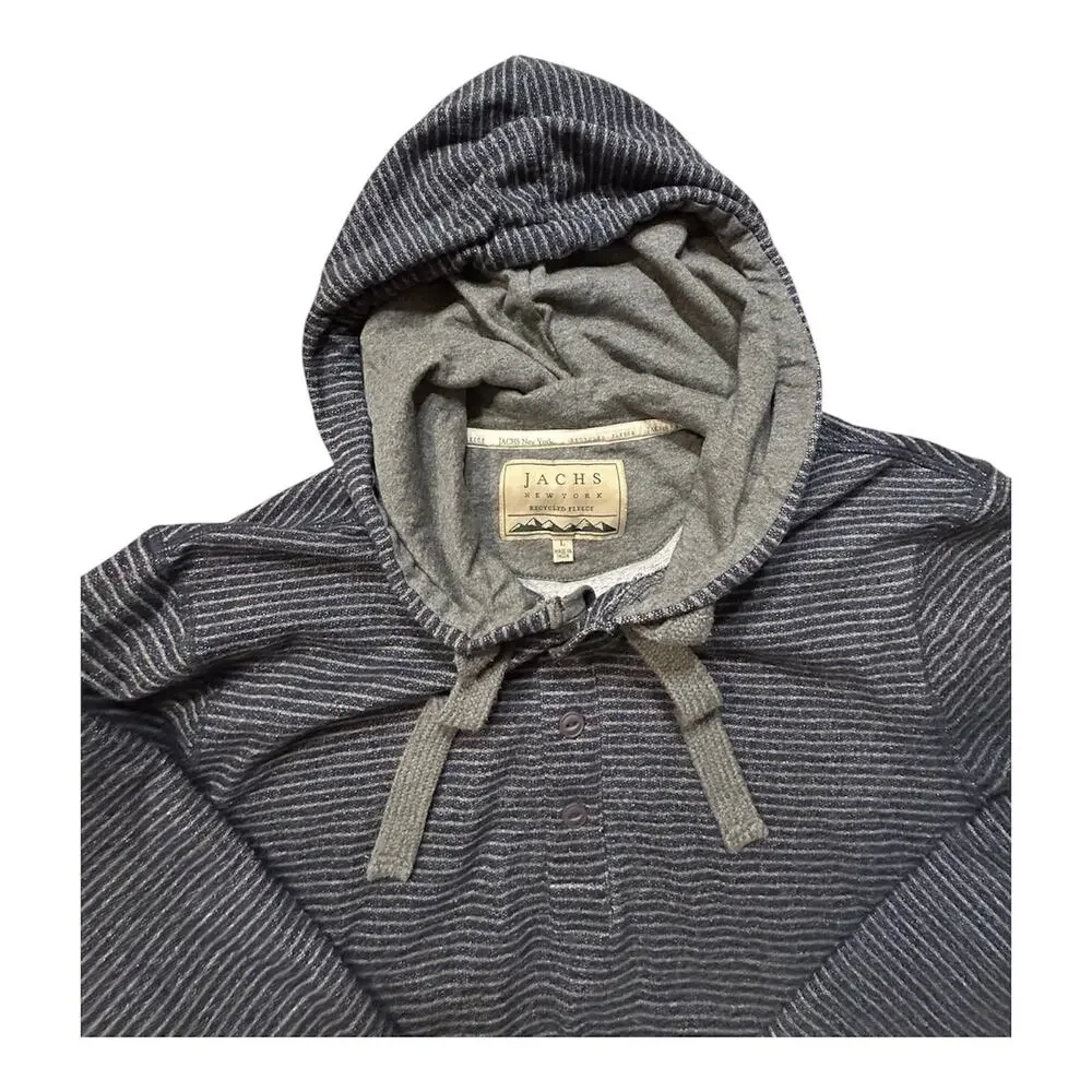 JACHS New York Hooded Sweatshirt Mens Button Fleece Striped Blue-Size L - Picture 4 of 8